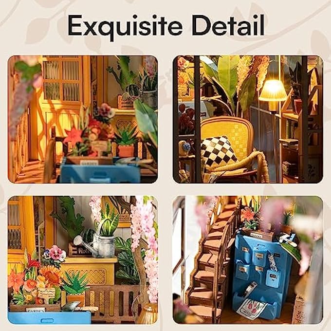 DIY BOOK NOOK KIT GARDEN SHED WITH FURNITURE AND LED LAMP, 3D PUZZLE BOOKNOOK MINIATURE HOUSE MODEL KIT, DIORAMA MODEL BUILDING FOR ADULTS, BOOKSHELF DECORATION - Image 3